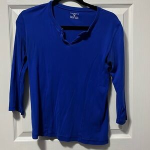 Women's 3/4 Sleeve Shirt Jones New York V-Neck Medium Cobalt Blue Winter Tee